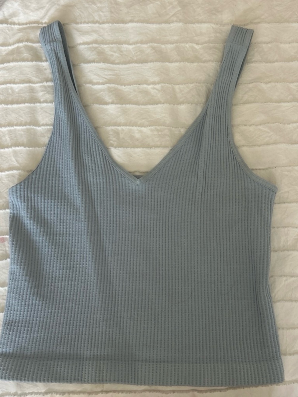 Ribbed V-Neck Tank Top in Light Blue - Womens